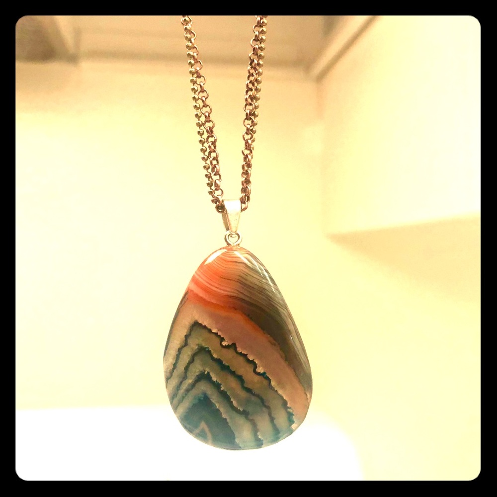 Colored Onyx Agate Druzy with a double chain